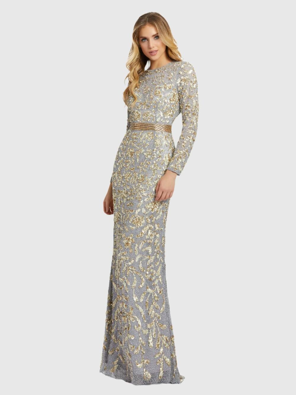 Mac Duggal 4316 Platinum Gold Embellished Gown Size 10 NWT